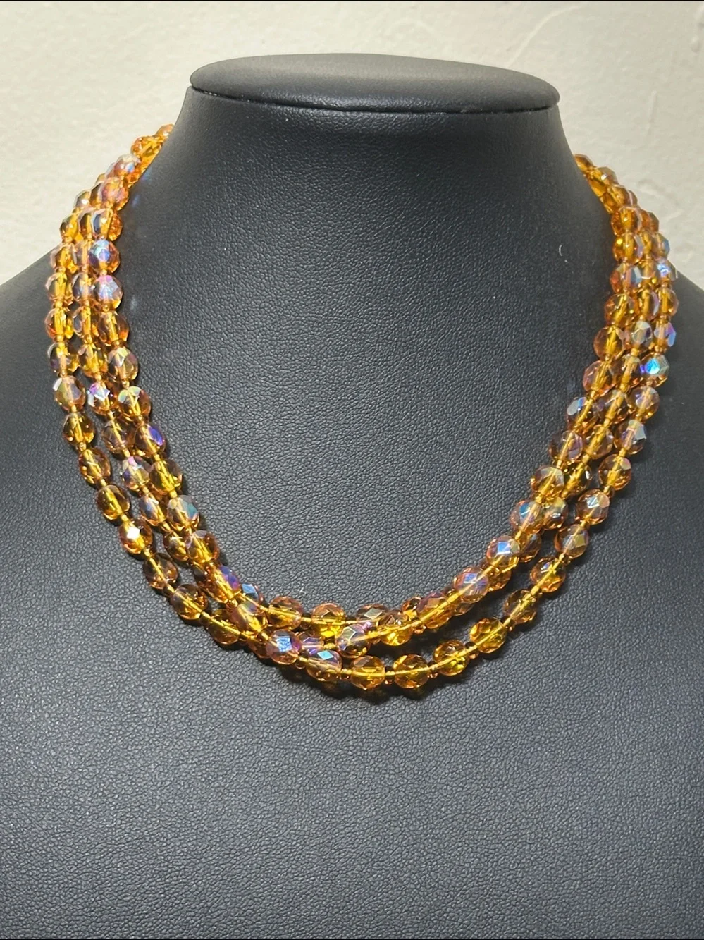 AB Faceted Glass Bead Continuous 44” Flapper Vintage Necklace